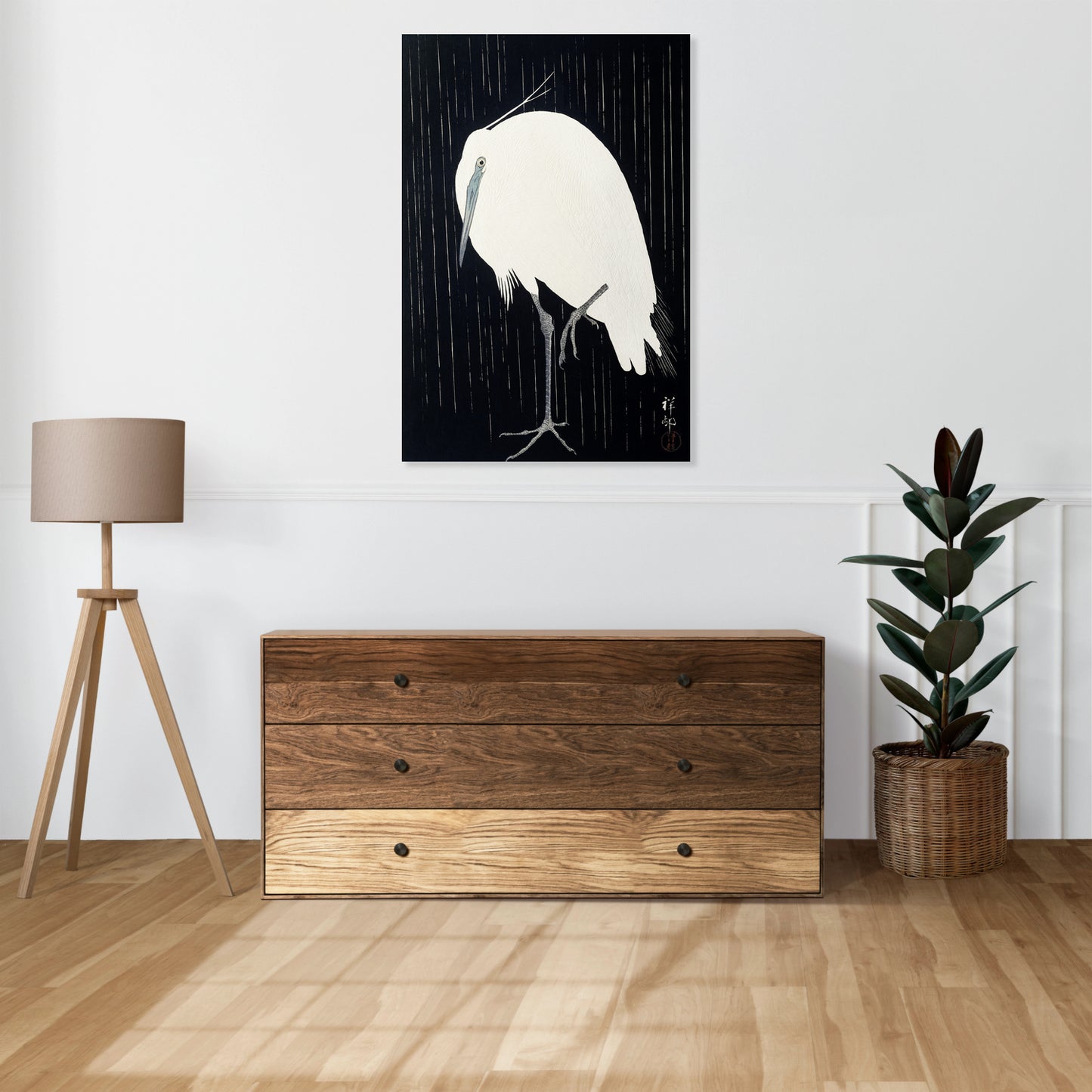Obraz  Egret in The Rain, Koson Japoński Vintage do Salonu