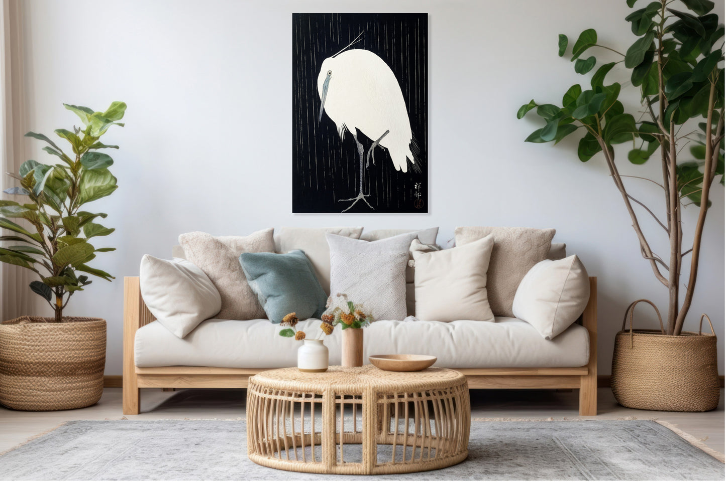 Obraz  Egret in The Rain, Koson Japoński Vintage do Salonu