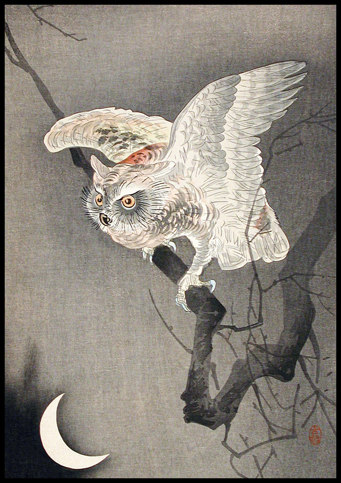 Plakat  Scops Owl in Moonlight, Koson Japoński Vintage do Salonu