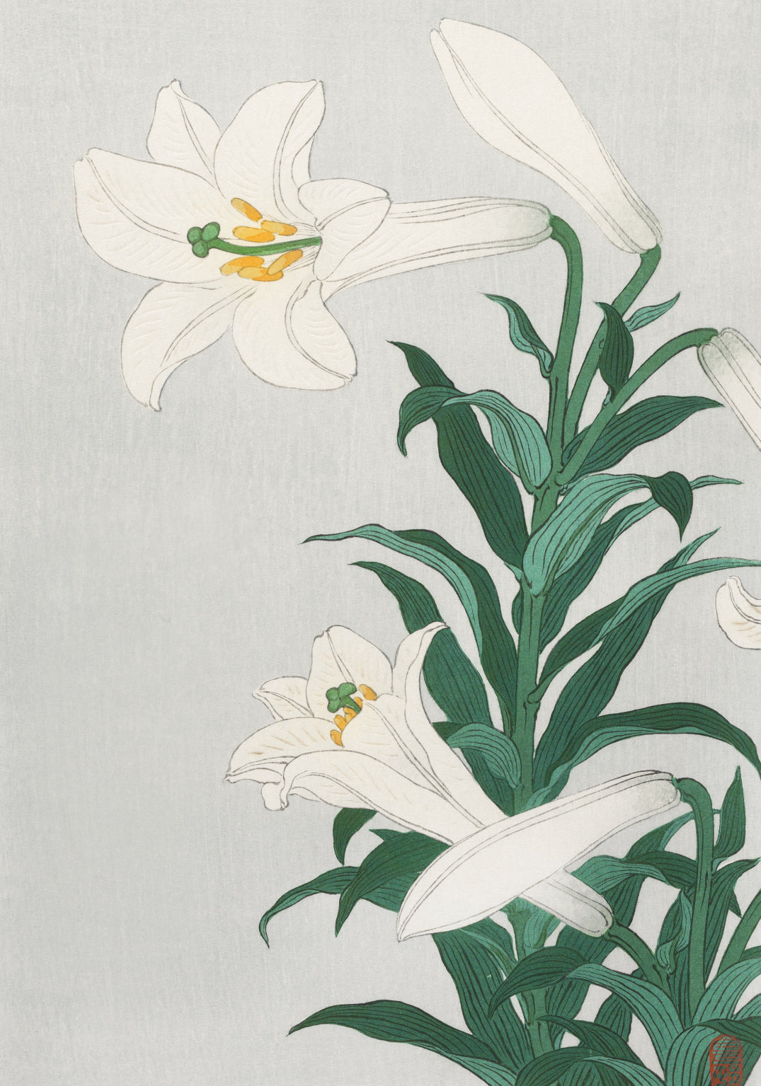 Plakat  Lilies, Koson Japoński Vintage do Salonu