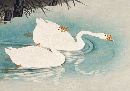 Plakat  Geese amid Reeds, Koson Japoński Vintage do Salonu