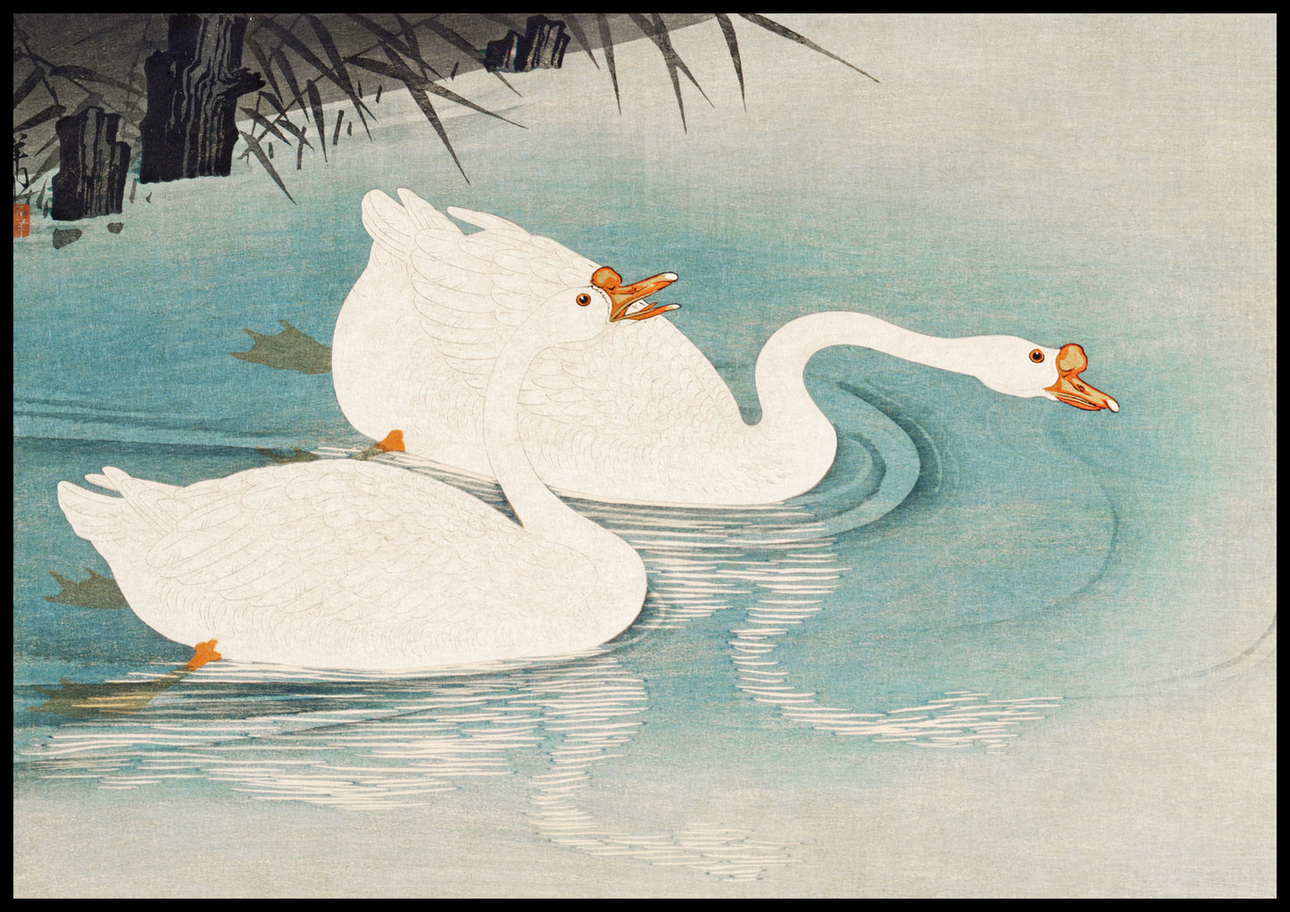 Plakat  Geese amid Reeds, Koson Japoński Vintage do Salonu