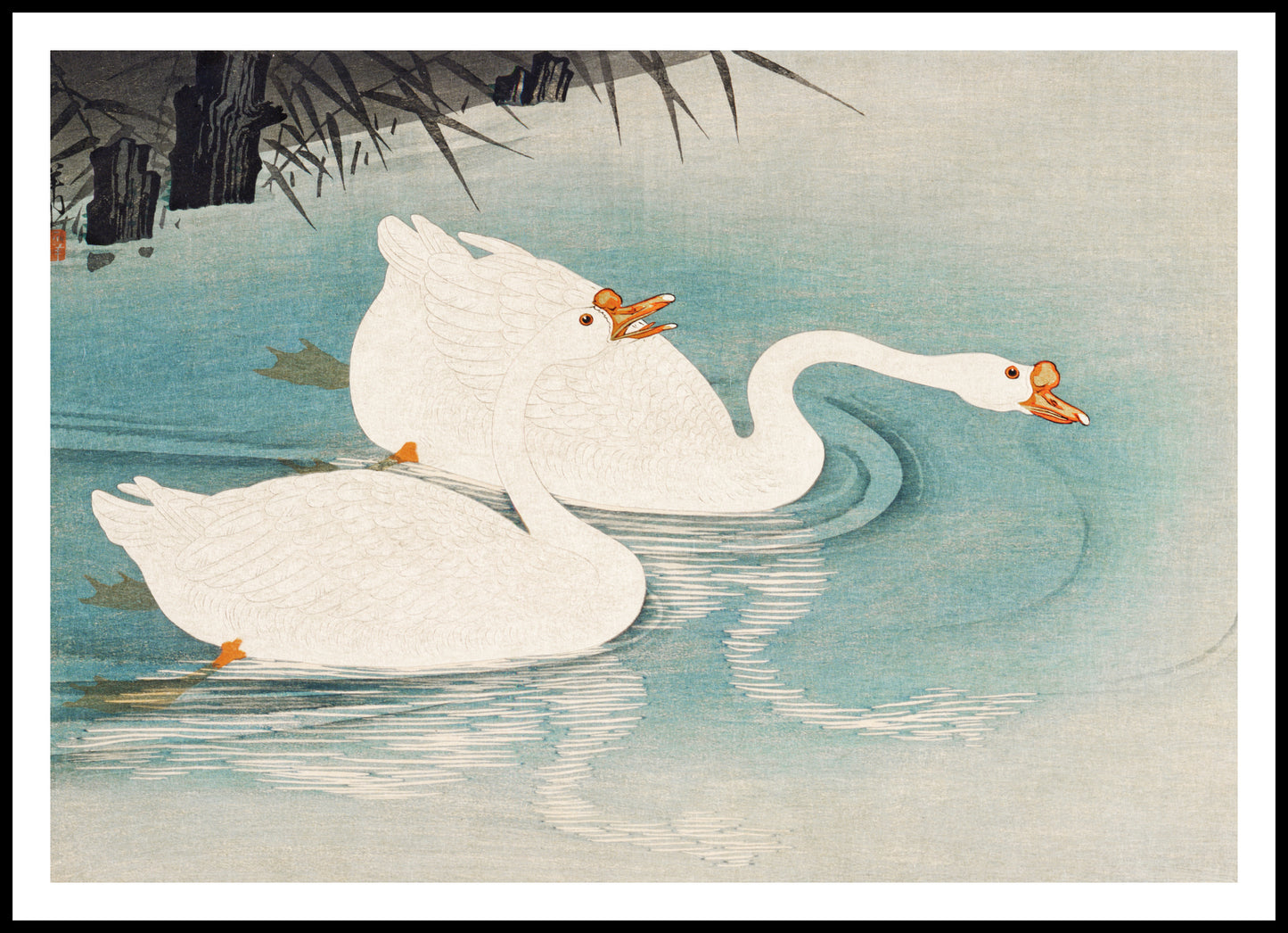 Plakat  Geese amid Reeds, Koson Japoński Vintage do Salonu