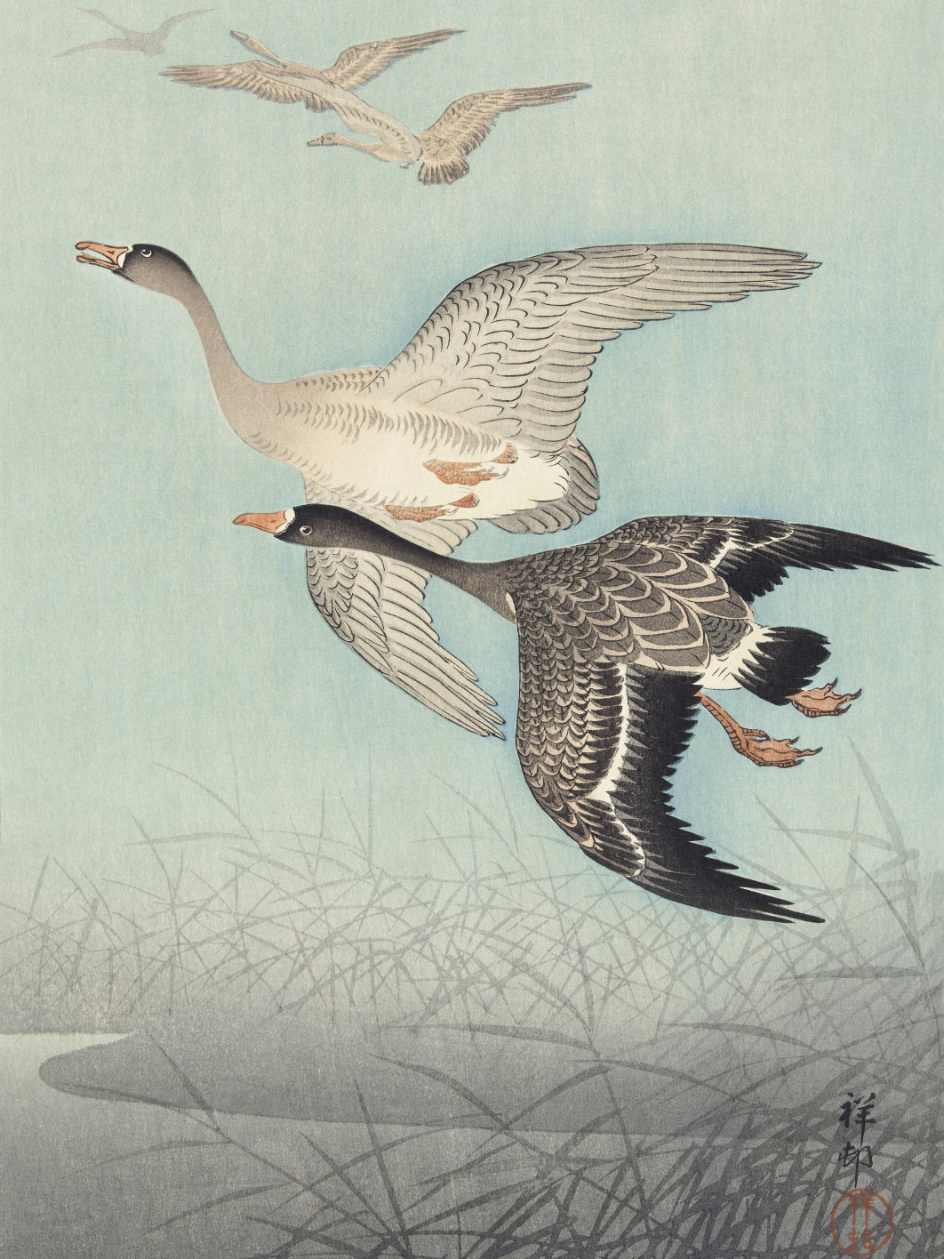 Plakat  Great Geese in Flight, Koson Japoński Vintage do Salonu
