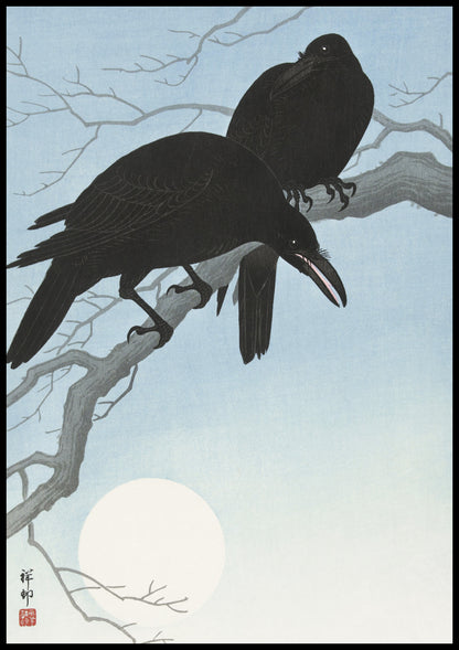 Plakat  Two Crows on a Branch, Koson Japoński Vintage od Salonu