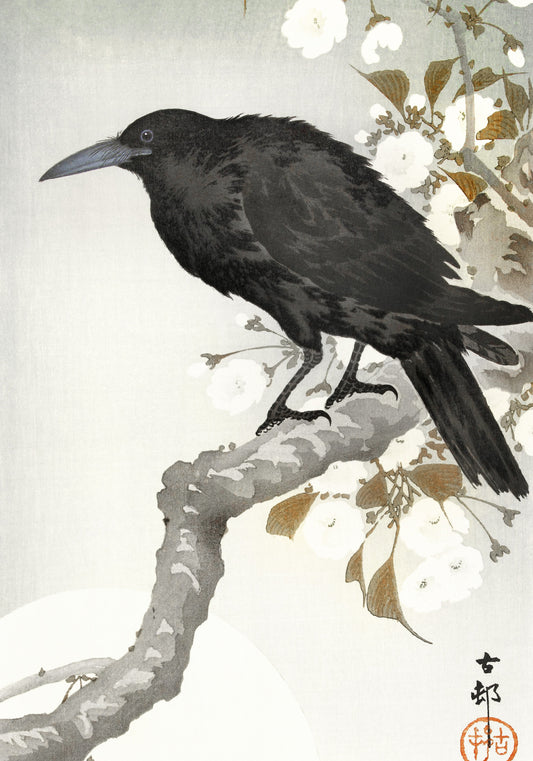 Plakat  A Crow and The full Moon, Koson Japoński Vintage do Salonu