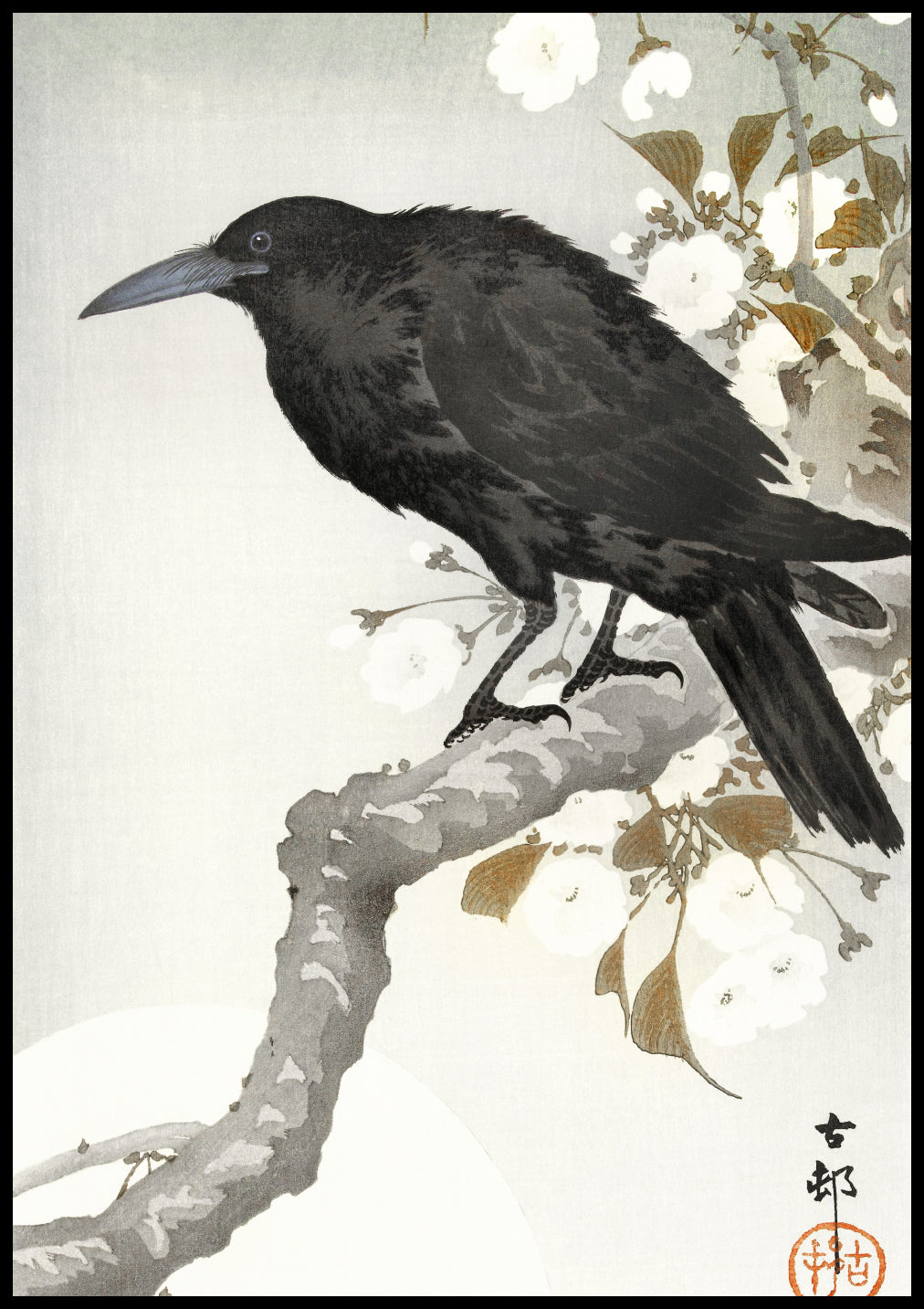 Plakat  A Crow and The full Moon, Koson Japoński Vintage do Salonu
