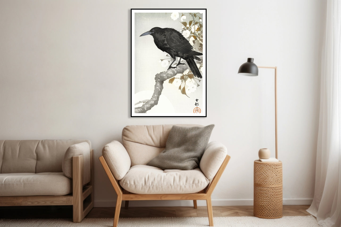 Plakat  A Crow and The full Moon, Koson Japoński Vintage do Salonu
