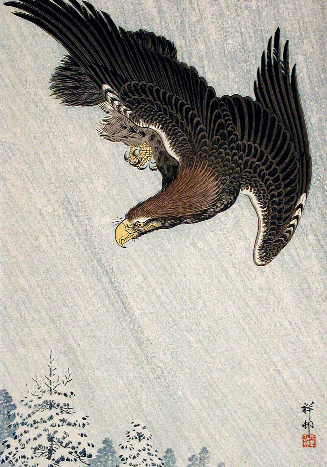 Plakat  Eagle Flying in Snow, Koson Japoński Vintage do Salonu