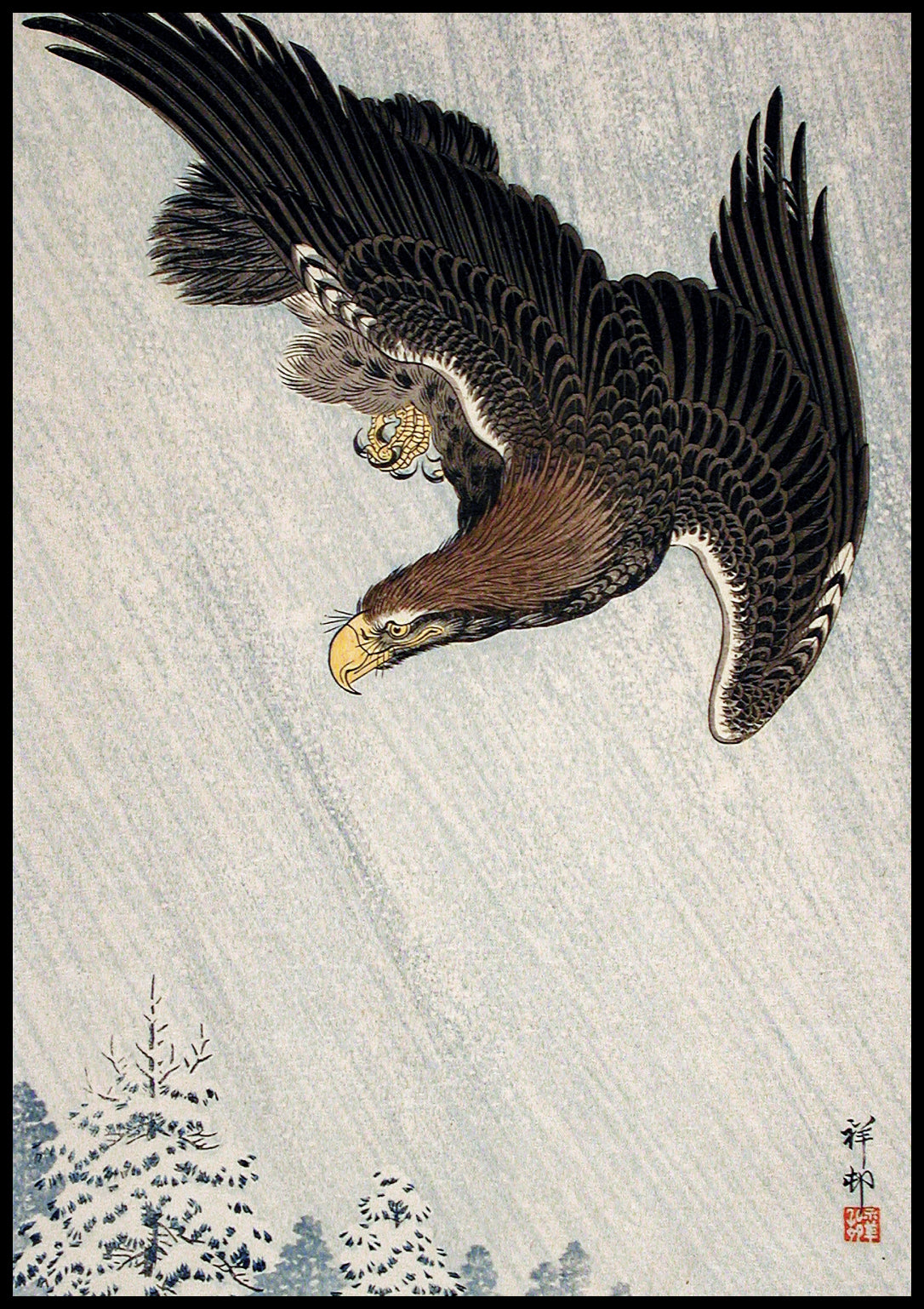Plakat  Eagle Flying in Snow, Koson Japoński Vintage do Salonu