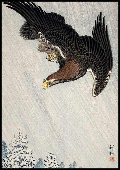Plakat  Eagle Flying in Snow, Koson Japoński Vintage do Salonu