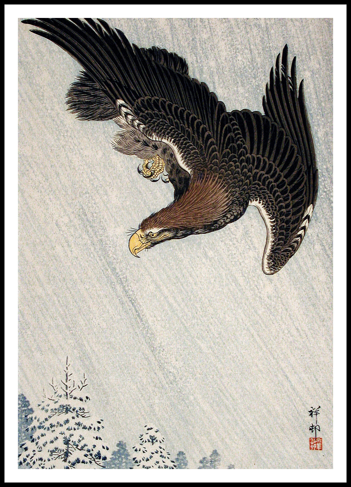 Plakat  Eagle Flying in Snow, Koson Japoński Vintage do Salonu