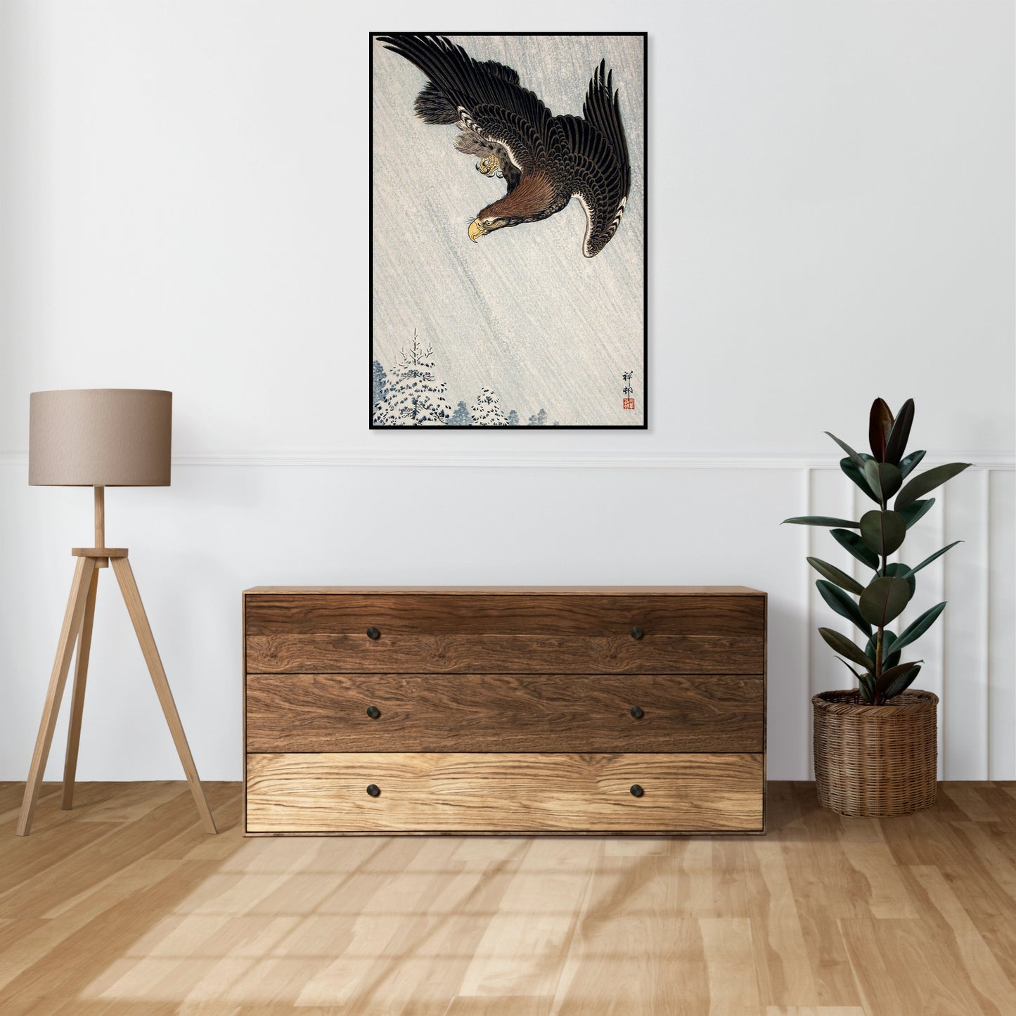 Plakat  Eagle Flying in Snow, Koson Japoński Vintage do Salonu