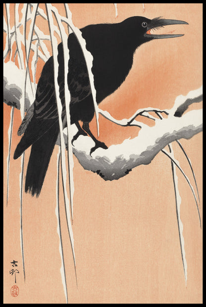 Plakat  Crow on Snowy Branch, Koson Japoński Vintage do Salonu
