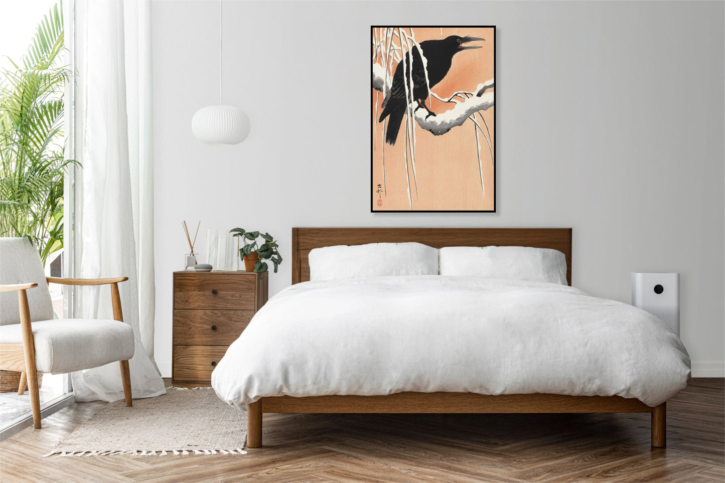Plakat  Crow on Snowy Branch, Koson Japoński Vintage do Salonu