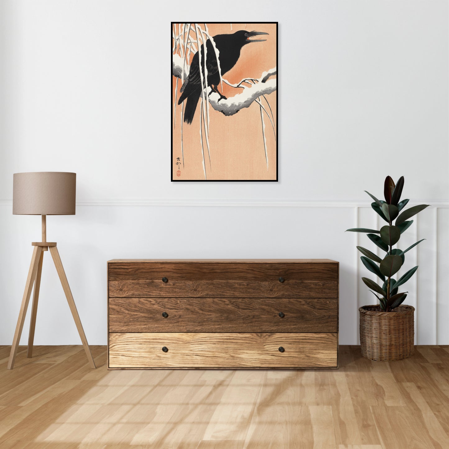 Plakat  Crow on Snowy Branch, Koson Japoński Vintage do Salonu