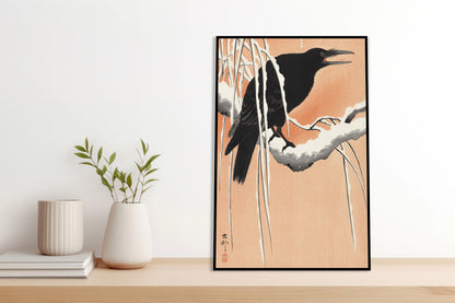 Plakat  Crow on Snowy Branch, Koson Japoński Vintage do Salonu