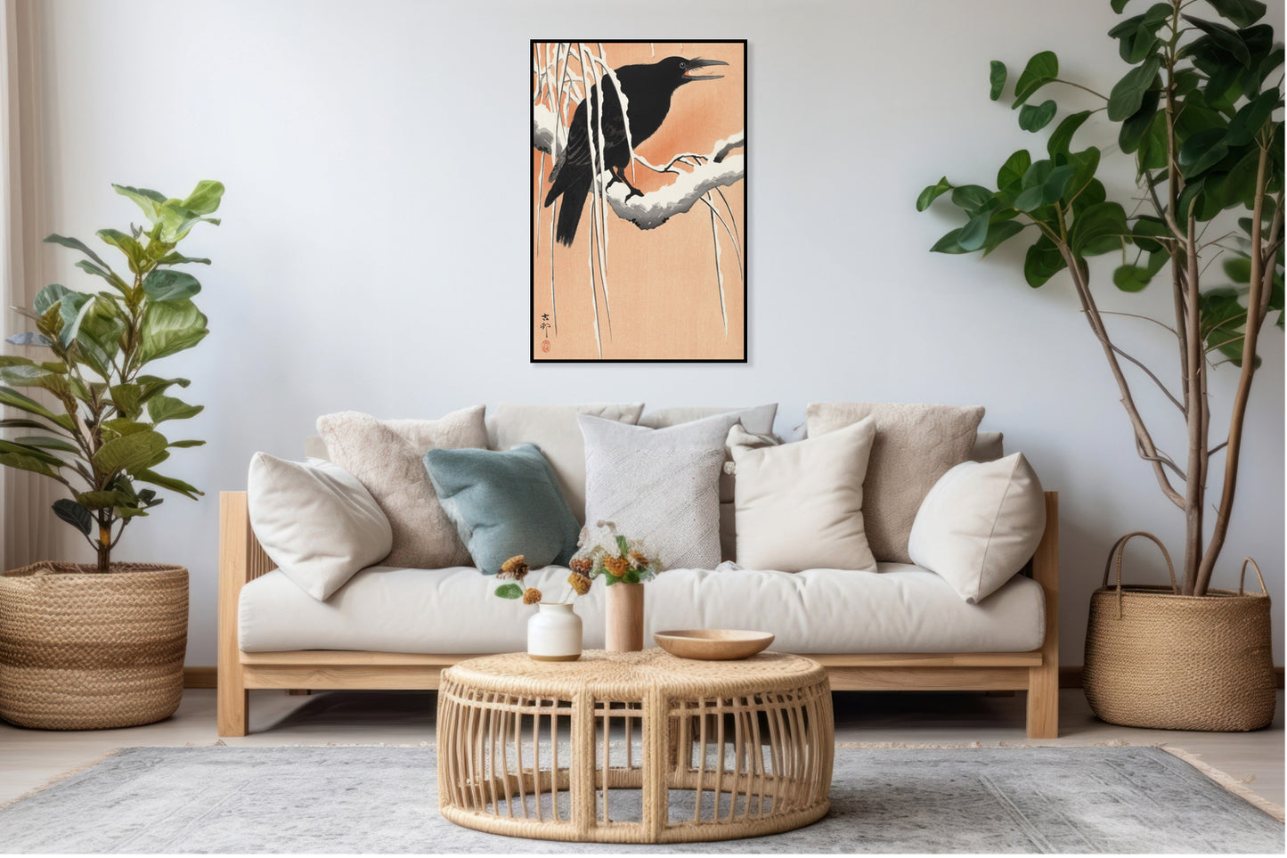 Plakat  Crow on Snowy Branch, Koson Japoński Vintage do Salonu