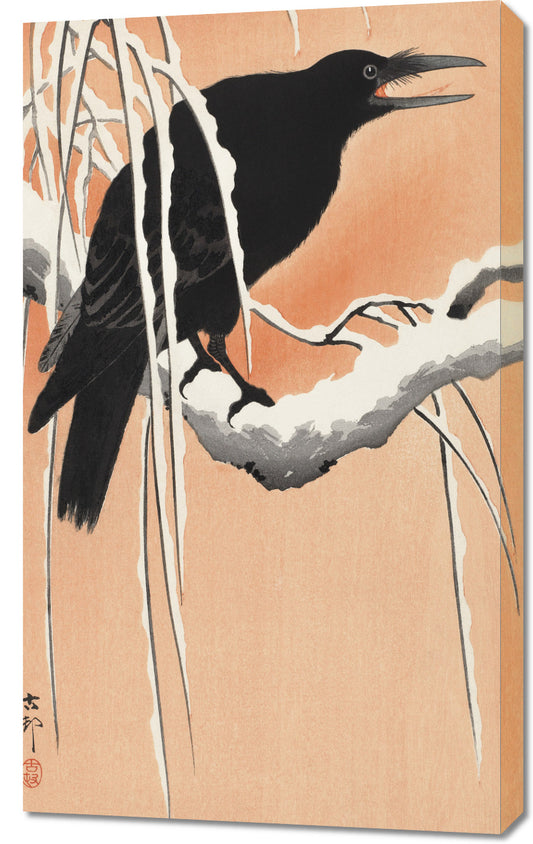 Obraz  Crow on Snowy Branch, Koson Japoński Vintage do Salonu