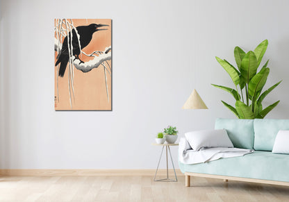 Obraz  Crow on Snowy Branch, Koson Japoński Vintage do Salonu