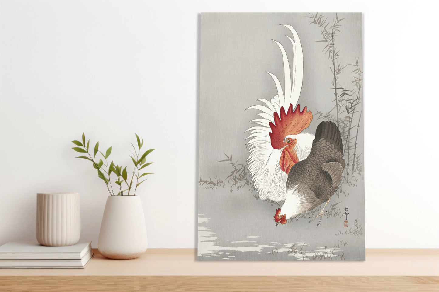 Obraz  Rooster and Chicken, Koson Japoński Vintage do Salonu