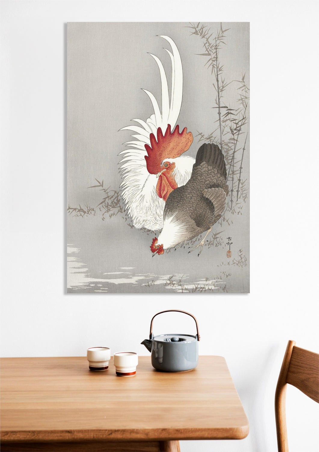 Obraz  Rooster and Chicken, Koson Japoński Vintage do Salonu