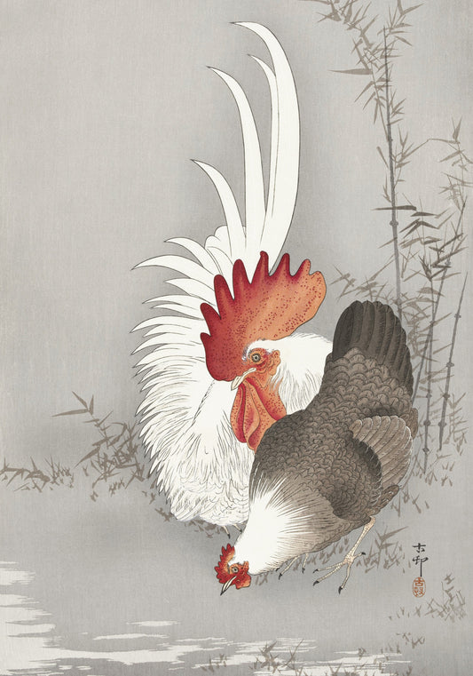 Plakat  Rooster and Chicken, Koson Japoński Vintage do Salonu