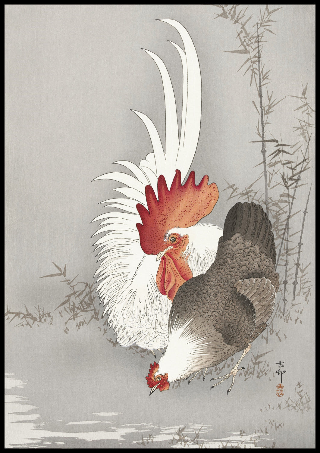 Plakat  Rooster and Chicken, Koson Japoński Vintage do Salonu