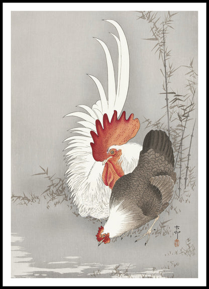 Plakat  Rooster and Chicken, Koson Japoński Vintage do Salonu