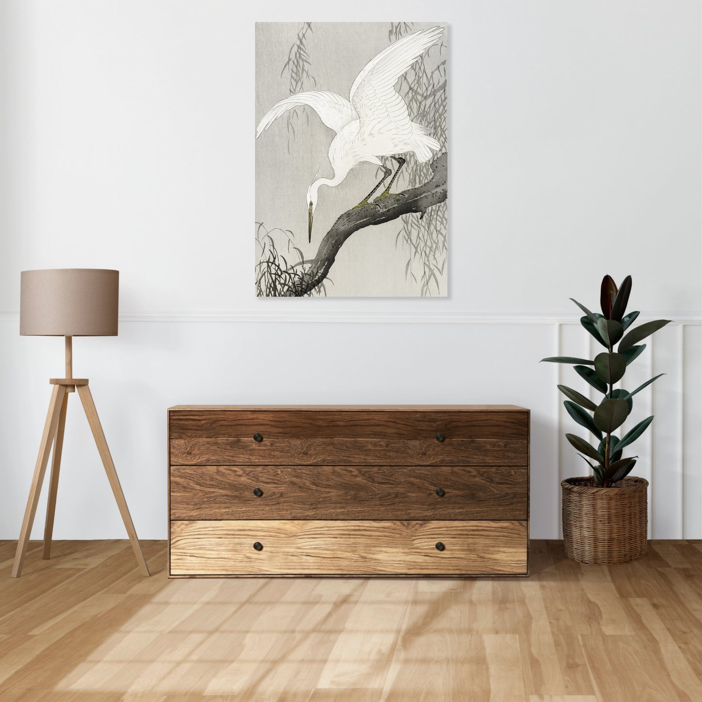 Obraz  White Heron on Tree, Koson Japoński Vintage do Salonu