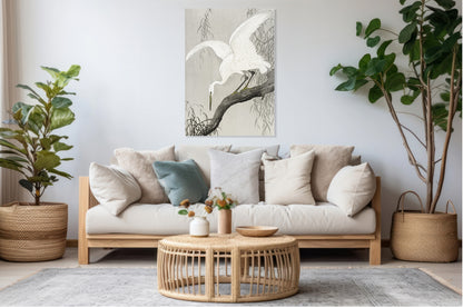 Obraz  White Heron on Tree, Koson Japoński Vintage do Salonu