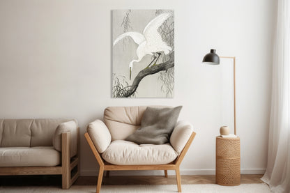 Obraz  White Heron on Tree, Koson Japoński Vintage do Salonu