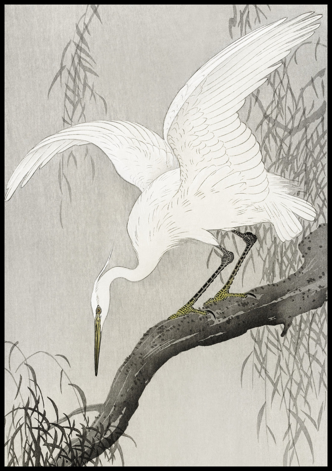 Plakat  White Heron on Tree, Koson Japoński Vintage do Salonu