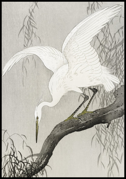 Plakat  White Heron on Tree, Koson Japoński Vintage do Salonu