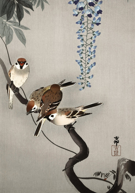 Plakat  Ring Sparrows, Koson Japoński Vintage do Salonu