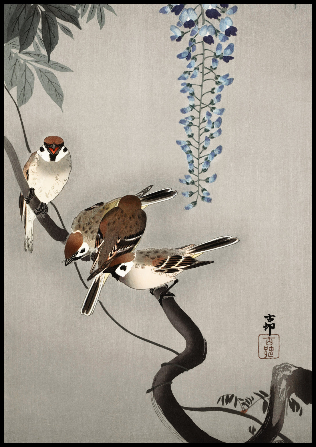 Plakat  Ring Sparrows, Koson Japoński Vintage do Salonu
