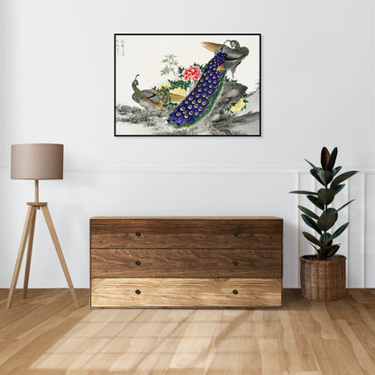 Plakat  Peacock and Peony, Kashu Japoński Vintage do Salonu
