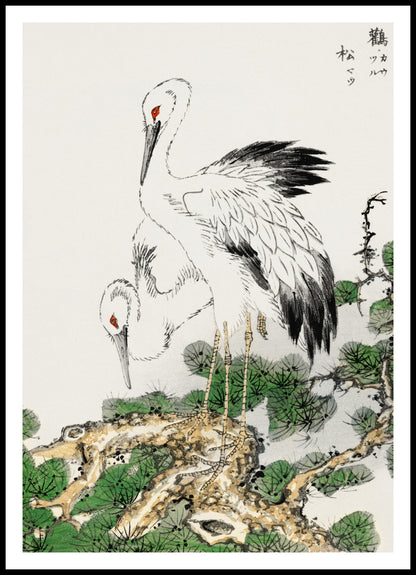 Plakat  Stork and Pine Tree, Kashu Japoński Vintage do Salonu