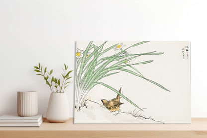 Obraz   Wren and Daffodil. Kashu Japoński Vintage