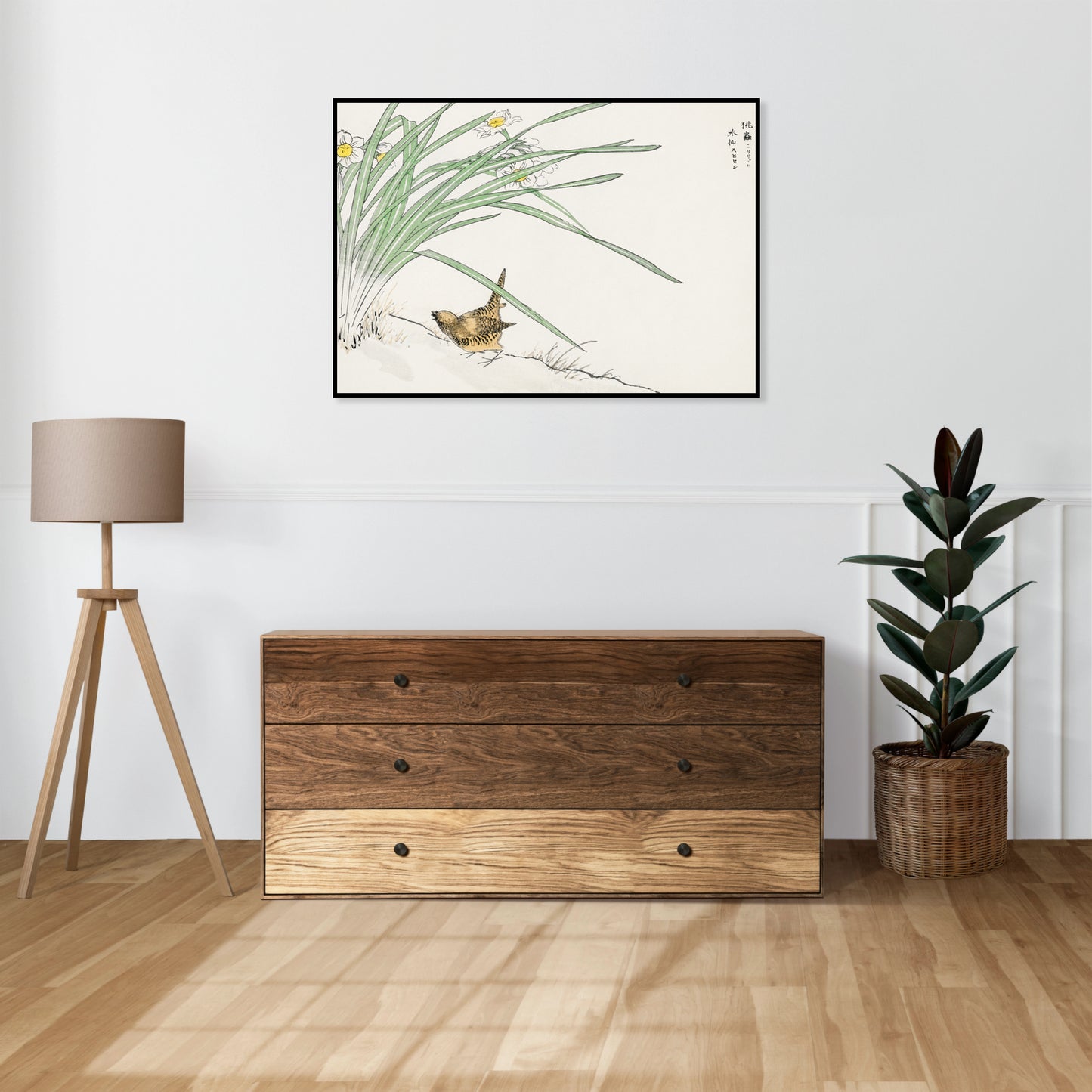 Plakat   Wren and Daffodil. Kashu Japoński Vintage