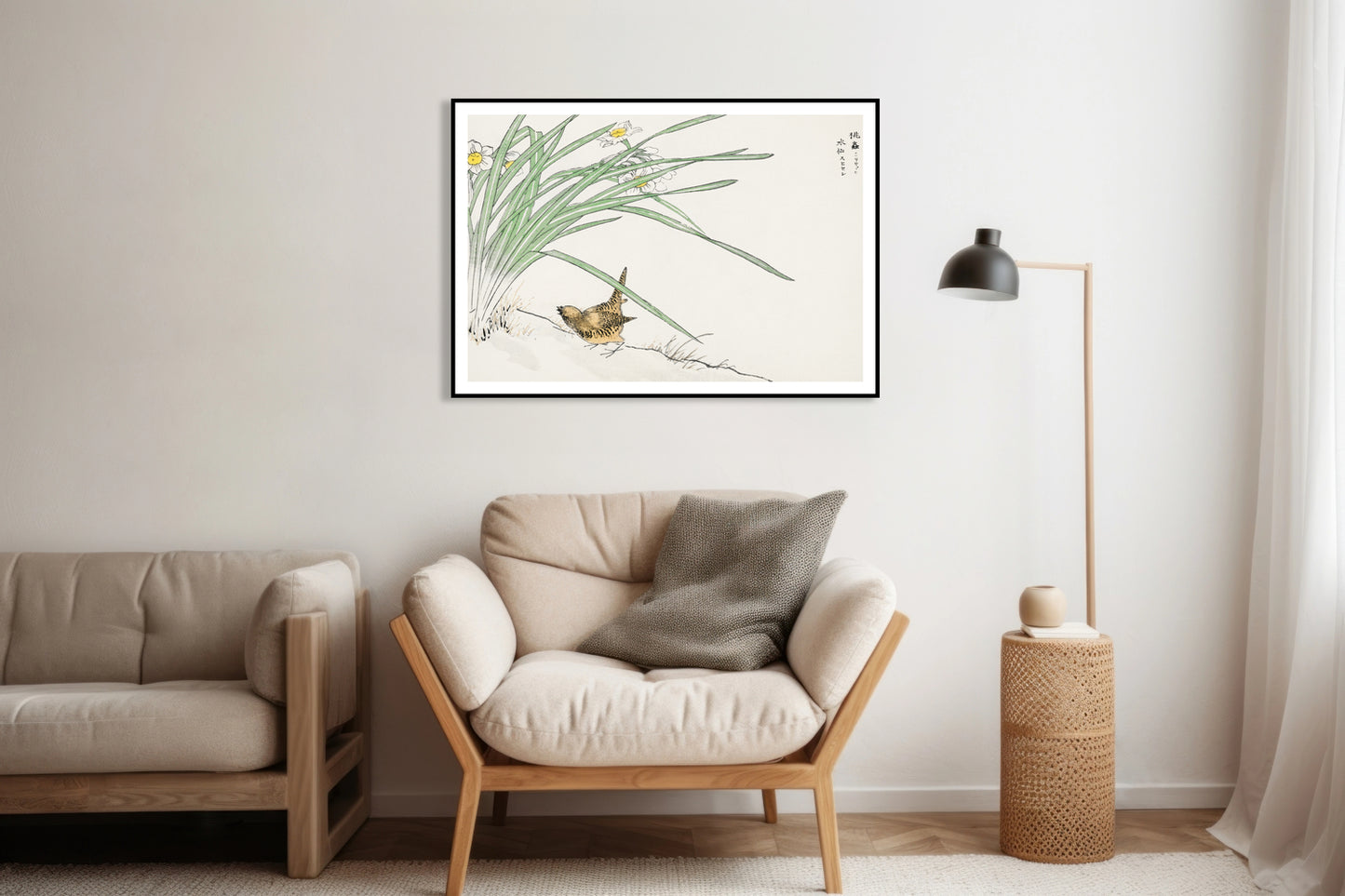 Plakat   Wren and Daffodil. Kashu Japoński Vintage