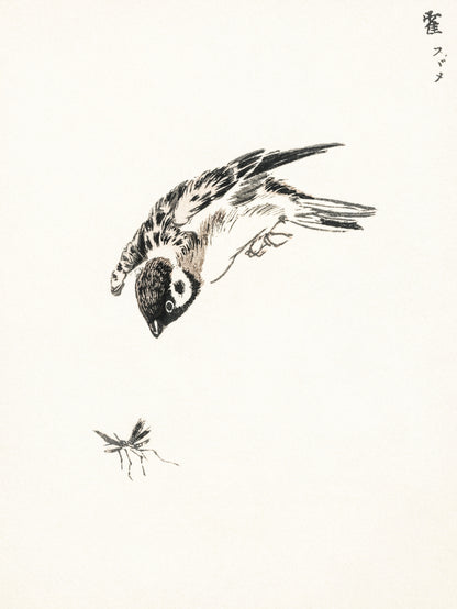 Plakat  Sparrow, Kashu Japoński Vintage do Salonu