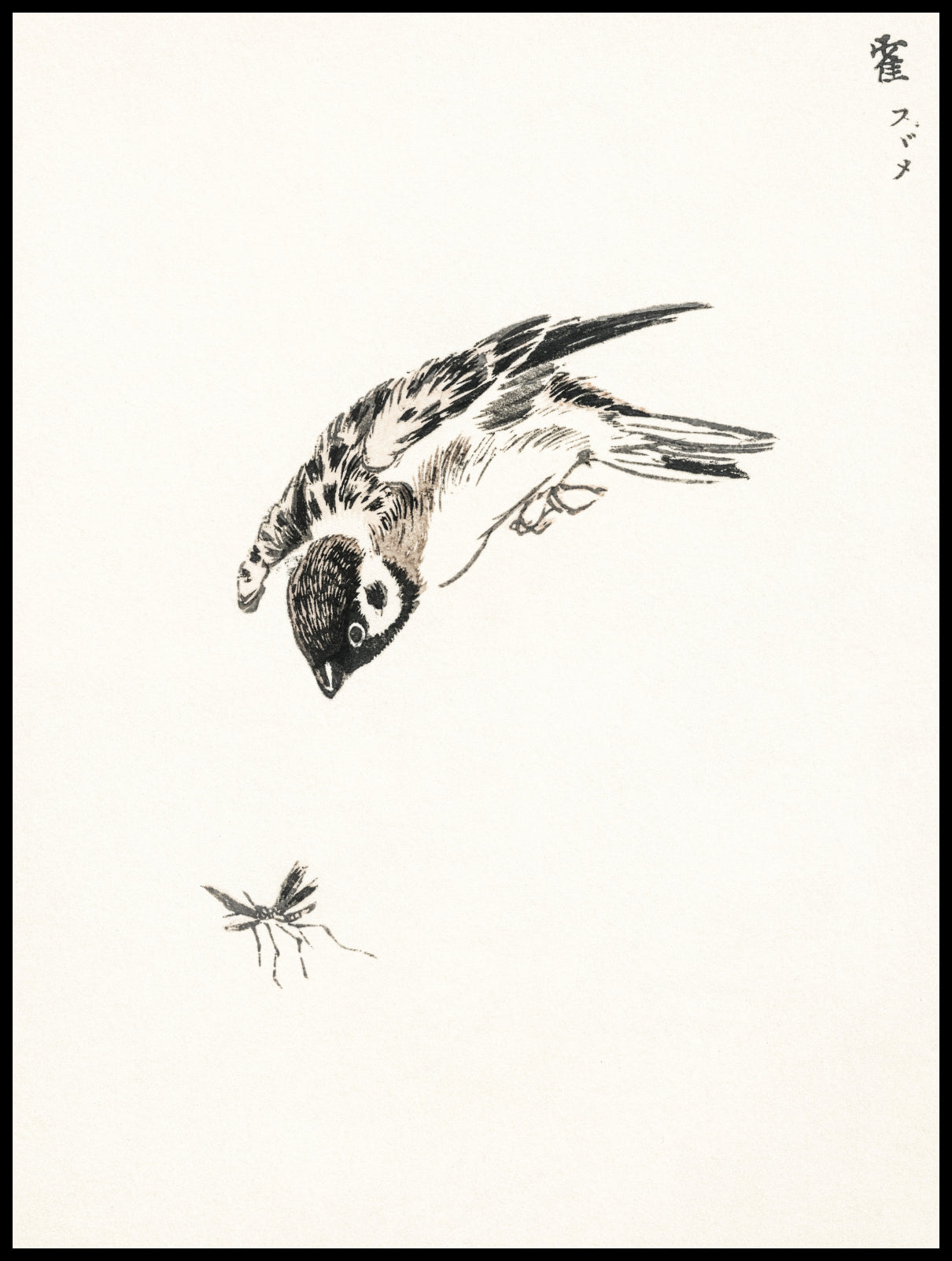 Plakat  Sparrow, Kashu Japoński Vintage do Salonu