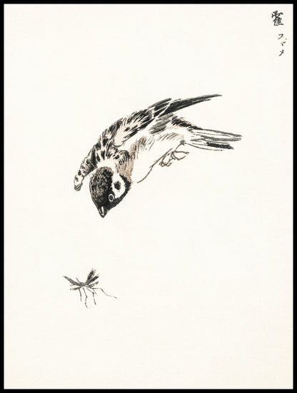 Plakat  Sparrow, Kashu Japoński Vintage do Salonu