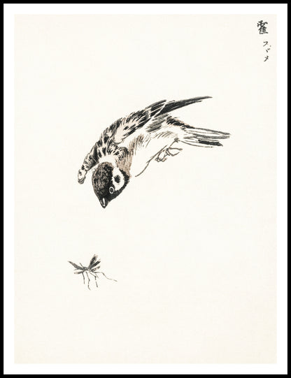 Plakat  Sparrow, Kashu Japoński Vintage do Salonu