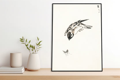 Plakat  Sparrow, Kashu Japoński Vintage do Salonu