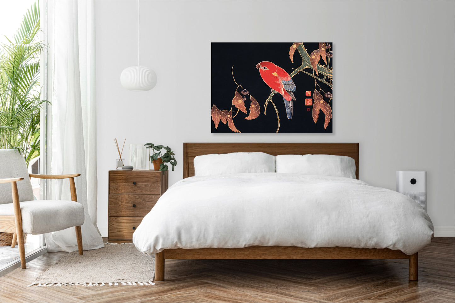 Obraz  Red Parrot, Jakuchu Japoński Vintage do Salonu