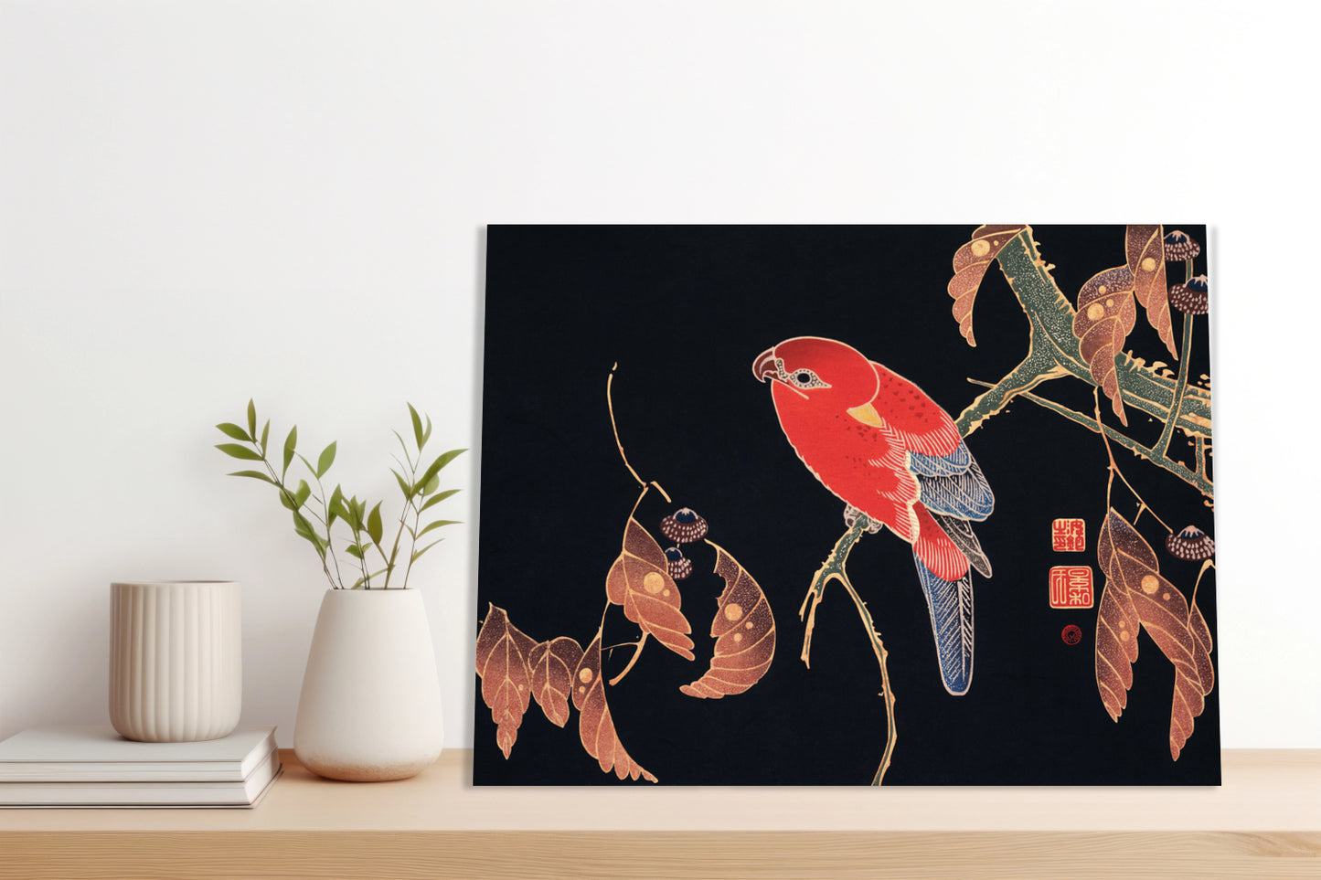 Obraz  Red Parrot, Jakuchu Japoński Vintage do Salonu