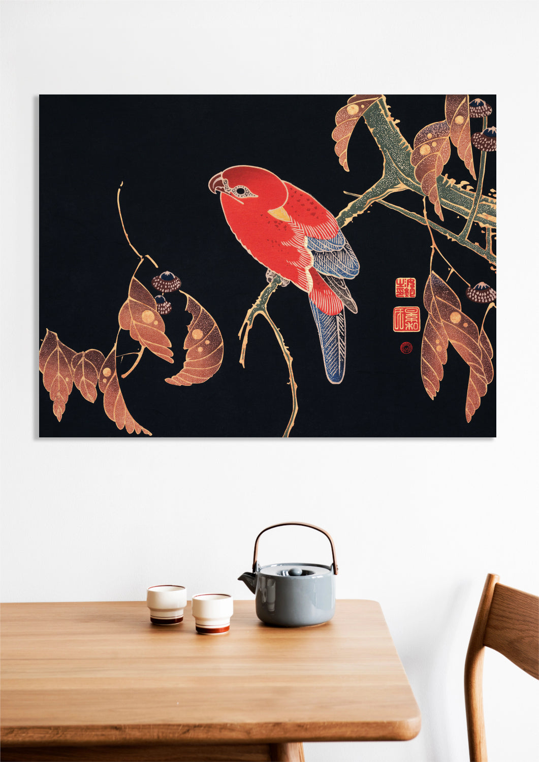 Obraz  Red Parrot, Jakuchu Japoński Vintage do Salonu