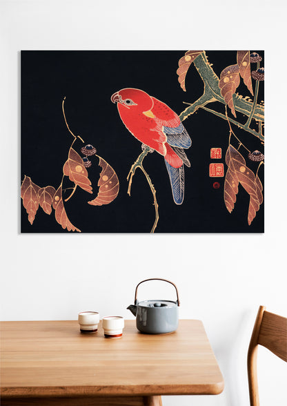 Obraz  Red Parrot, Jakuchu Japoński Vintage do Salonu